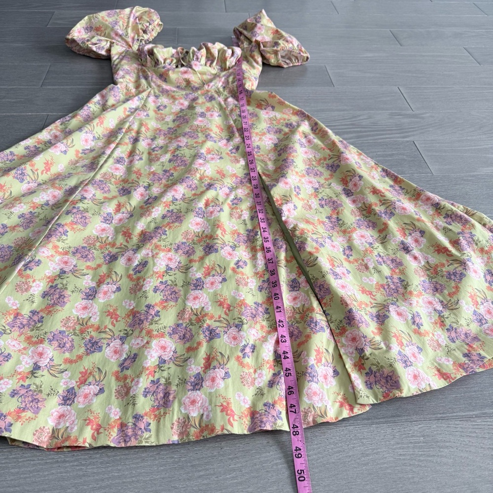 House of CB TALLULAH Peony Print Puff Sleeve Midi Sundress L Cottagecore Peasant - Picture 16 of 16
